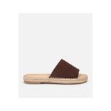 HOTİÇ Kadın Süet Deri Kahverengi Hasır Tabanlı Düz Terlik