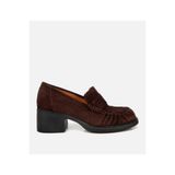 Hotiç Kadın Süet Deri Kahverengi Kalın Topuklu Klasik Loafer