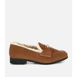 HOTİÇ Kadın Süet Deri Taba İçi Kürklü Klasik Loafer