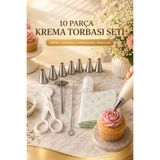 House Bird 10'lu Krema Torbası Seti Pasta Süsleme Duy Seti Gül Yapma Aparatlı Profesyonel
