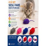 House Bird 4’lü Set Sesli Fare Kedi Oyuncağı – Renkli Peluş Av Oyuncağı