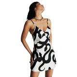 House of Silk 2022DRESS012 İpek Medusa Mini Slip Elbise, Beyaz, S