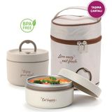 House Pratik HP107 Çantalı Paslanmaz Çelik 2'li 600 + 440ML Lunch Box Yemek Kabı - Krem - 0,1 L