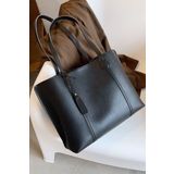 Housebags Kadın Üç Bölmeli Siyah Deri Görünümlü Shopper Çanta 269