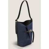 Housebags Luna Denim Siyah Bucket Omuz Çantası - Ayarlanabilir Omuz Askılı, Gold Aksesuarlı