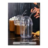 Housedec 4 ADET CAM PİPETLİ KRİSTAL BARDAK 400ML SOĞUK KAHVE BARDAĞI LİMONATA BARDAĞI MEŞRUBAT BARDAĞI