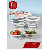 House,katlanır 5 Li Set - Çamaşır Sepeti - Kova - Maşrapa - Badya - Süzgeç Renkli 45 x 45