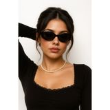 Houseofeyeris UMBRA SİYAH ÇERÇEVE Minimal Oval/Cat Eye GÜNEŞ GÖZLÜĞÜ – Siyah Lens Şık Kadın Model – UV400