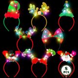 HOVACY 8 ADET Işıklı Noel Kafa Bandı, LED Işıklar Noel Baş Üstü, Noel Baba Şapkası Ren Geyiği Boynuzu Ağacı Leprikon Şapka Yay Başlıkları Hediyeler Yetişkinler için Toplu Çocuklar Noel Tatili Parti Şekeri