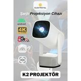 Howear K2 Şarjlı Projeksiyon Cihazı Android Bluetooth Ev Sineması Projektör - Beyaz