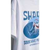Hoxie Erkek Beyaz Oversize Fit Bisiklet Yaka Shark Sırt Baskılı Pamuklu Tişört - 0 Beyaz