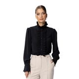 HOX'S Juliet | Tasarım Gömlek Hakim Yakalı Manşetli Uzun Kollu Yakası ve Patı Fırfırlı (Siyah, XL)
