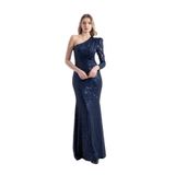 HOX'S Valeria | Pul Payetli Tek Kol Maxi Balık Abiye Elbise (Lacivert, S)