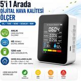 HpyTech 5'i 1 Arada Dijital Hava Kalitesi Ölçer Co2 Tvoc Hcho Sıcaklık Nem Ölçer Şarjlı Hava Kalitesi Dedektörü Hd Ekranlı - Beyaz