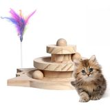 Hpytech🐾 Ahşap Kedi Oyuncağı 😸 Toplu Zeka Oyuncağı & Tüylü Olta Seti 🪵🪶