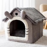 Hpytech Peluş Yumuşak,kedi & Küçük Köpek Evi 🐾 Kapalı Kulübe Tasarım – Sıcak, Konforlu, Yıkanabilir Minderli Evcil Yatak - Gri - Açık Gri