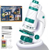 Hpytech🔬led Işıklı Çocuk Mikroskop Deney Seti 🔬 Portatif Taşınabilir 🔬 21 Parça Eğitici Bilim Oyuncağı 🔬 - Beyaz - Yeşil