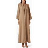 HQ Travels Şık Dört Parça Nakışlı Abaya Seti Konforlu ve Modern Görünüm Için Ideal - Açık Kahverengi - XL