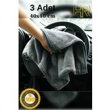 HR PAK 3 Adet Mikrofiber Leke Bırakmaz Araç Yıkama Kurulama Oto Cam Temizlik Bezi 40x40cm Gri
