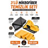 HR PAK 50x70 cm 3lü Mikrofiber Araç Temizlik Seti Kirpi- Güderi- Zebra Bez