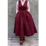 hrmonny Bordo Pamuk V Yaka Uzun Jile Vintage Elbise 140 Cm Boy
