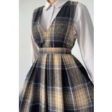 hrmonny vintage kadın modest kışlık v yaka kadın rerto yün ekose uzun jile elbise