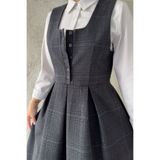 hrmonny vintage kadın modest kışlık v yaka retro jile elbise lacivert boy 140 cm