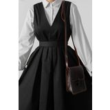 hrmonny Vintage Kadın Modest Siyah V Yaka Kadın Rerto Ekose Uzun Jile Elbise