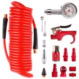 Hromee 16 Adet Hava Kompresörü Aksesuar Kiti 1/4 İnç Geri Tepme Poli Hava Hortumu, Şişirme Tabancası ve Bağlantı Elemanları Şişme Kiti İğneli, Top Mandren ve Lastik Basınç Ölçer