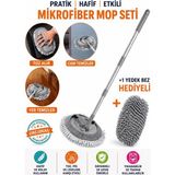 HRPAK ( +1 Yedek Bez Hediyeli ) Gri Renk Çok Fonksiyonlu Mikrofiber Araba Yıkama Fırçası Teleskopik Uzun Saplı