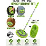 HRPAK ( +1 Yedek Bez Hediyeli ) Yeşil Renk Çok Fonksiyonlu Mikrofiber Araba Yıkama Fırçası Teleskopik Uzun Saplı