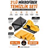 HRPAK 50X70 cm 3lü Mikrofiber Araç Temizlik Seti Kirpi- Güderi- Zebra Bez