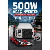 Hsc Bilişim 500W Fanlı Akü Inverteri 12V Dc Giriş 220V Ac Çıkış USB Portlu Taşınabilir Araç Kullanımı - 001-Renkli