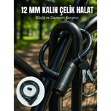 Hsc Bilişim Anahtarlı Çelik Halat Kilit 12 mm Güçlü Bisiklet Kilidi 80 cm Pvc Kaplamalı Elektrikli Scooter ve M