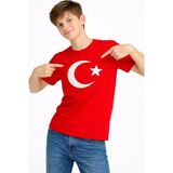 Hsc Bilişim Erkek Çocuk Tişört Bisiklet Yaka Ay Yıldız Bayrak Baskılı T-Shirt - Kırmızı - 13 - 14 Yaş