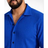 Hsc Bilişim Erkek Waffle Kumaş Uzun Kollu Düğmeli Açık Yaka Regular Fit Gömlek - Saks Mavisi - 2XL