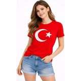 Hsc Bilişim Kadın T-Shirt Kısa Kol Bisiklet Yaka Ay Yıldız Bayrak Baskılı Tişört - Kırmızı
