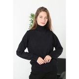Hsc Bilişim Kadın Tam Boğazlı Balıkçı Yaka Kazak Uzun Kol Düz Dokuma Triko - Siyah