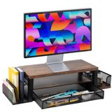 HSJYFSH Çekmece ve Posta Düzenleyicili 2 Katmanlı Monitör Standı Yükseltici ve Bilgisayar Masası Düzenleyici, iMac, Dizüstü Bilgisayar, Yazıcı için Masa Aksesuarları ve Çalışma Alanı Organizatörleri