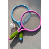 Hsport 2adet Çocuk Ve Yetişkin Badminton Raketi Hafif Tenis Raketi Aile Oyuncak Seti Toplu Mavi-pembe Raket