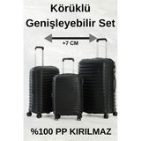 Hsr Körüklü(Genişleyebilen) Silikon Kırılmaz (Polipropilen) 3'lü Valiz Seti - Siyah