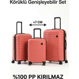 Hsr Körüklü(Genişleyebilen) Silikon Kırılmaz (Polipropilen) 3'lü Valiz Seti - Somon