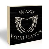 Hsupl 10 cm x 4 cm Gotik Ahşap Blok Tabela - Wash Your Hands - Kara Çam Ahşap Plaket, Ev ve Banyo Dekoru, Tuvalet Süsü, Raf Malzemeleri, Dekoratif Yeni Eve Taşınma Hediyesi - A06