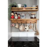 HSWOOD Kahve Köşesi 2 Li Raf Set Terek Kahverengi Ahşap Raf