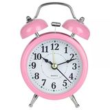 HT-850 Yüksek Sesli Alarmlı Saat Nostaljik Analog Çalar Saat Fosforlu Işıklı Metal Gövde Akar Saniyeli Sessiz Pilli Saat Pembe