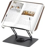 HT-907 Metal Ahşap Kitap Okuma Standı 360 Dönebilen Katlanabilir Masaüstü Rahle Laptop Standı Tablet