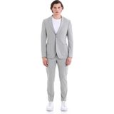 HTML Gri Slim Fit Çizgili Mono Yaka Klasik Takım Elbise - 6 Drop - 46