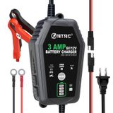 HTRC 3 AMP Akü Şarj Cihazı, 6V/12V Akıllı Araç Akü Şarj Cihazı, Damlama Şarj Cihazı, Tam Otomatik ve Araba, Motosiklet, Çim Biçme, Kurşun Asit, Lityum, LiFePo4 Piller için Bakım Cihazı.