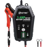 HTRC 3-Amp Araç Akü Şarj Cihazı, 6V ve 12V Akıllı Tam Otomatik Pil Şarj Cihazı Bakımcısı, Damlama Şarj Cihazı, Araba, Motosiklet, Tekne için Pil Desulfator..Lead Asit Lityum LiFePO4 Piller