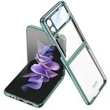 HTstore Galaxy Uyumlu Z Flip 4 Kılıf Kamera Korumalı Parlak Köşe Renkli Şeffaf Kapak (Koyu Yeşil)